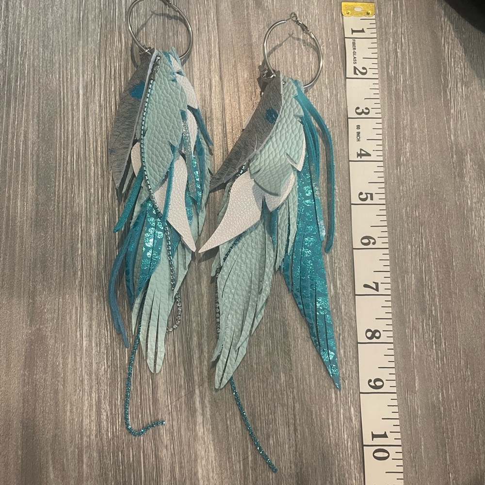 Blue and Silver Feather Earrings
